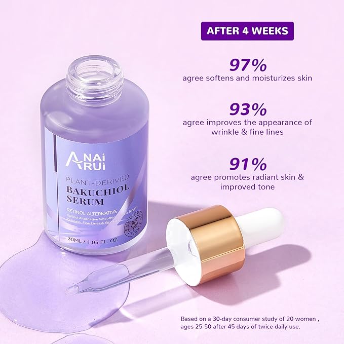 ANAI RUI Bakuchiol Face Serum for Face, Bakuchiol Retinol Alternative Serum,Smoothing Face Serum with Hyaluronic Acid & Peptide Sensitive Skin Serum, Anti Aging & Wrinkle Serum, 1Fl.Oz