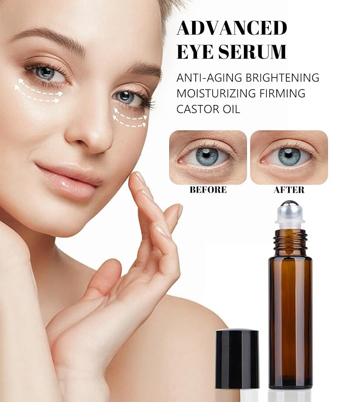 Organic Castor Oil for Face Roll On，Rollerball Castor Oil, Deep Hydration for Skin Care and Hair, Castor Oil Organic Cold Pressed Unrefined Glass Bottle 8oz with 2 Roller