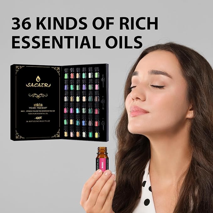 Pure Essential Oils Set - 36 Scents for Aromatherapy, Diffuser, Massage & DIY (5mL Each)