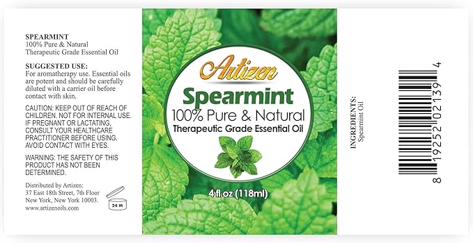Artizen 4oz Oils - Spearmint Essential Oil - 4 Fluid Ounces
