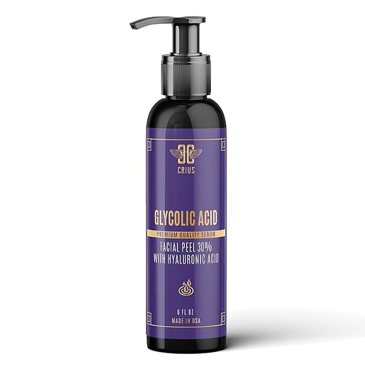Glycolic Acid Face Serum with AHA 30% Renewal, Skin Brightening, Moisturizing, Pore Refining, Anti Aging, Exfoliating Serum 6 oz for Men & Women