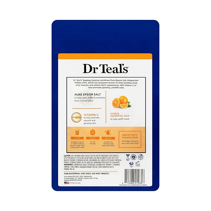 Dr Teal's Salt Soak with Pure Epsom Salt, Glow & Radiance with Vitamin C & Citrus Essential Oils, 3 lbs (Pack of 2)