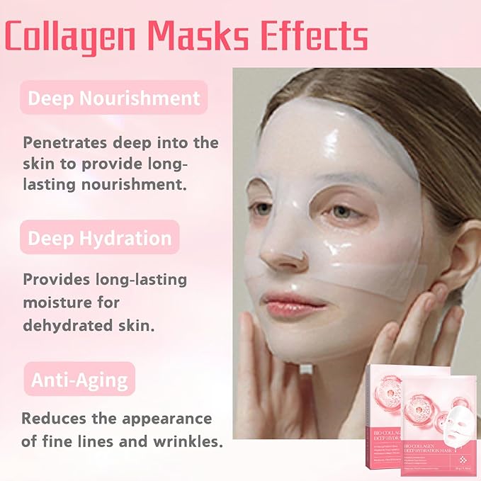 Hydrating Face Masks - Collagen Face Mask with Hyaluronic Acid, Vitamin E - 4PCS Overnight Facial Masks for Women Skin Care - Anti Wrinkle Lifting Mask & Deep Nourishing Sheet mask