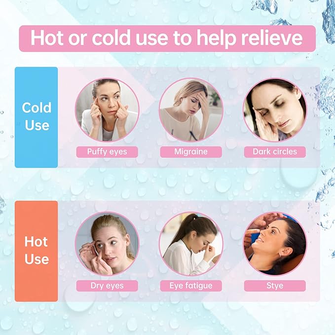 2 PCS Reusable Hot Cold Therapy Gel Bead Eye Mask for Puffiness, Dark Circles, Bags, Dry Eyes, Headaches, Migraines, Stress Relief - Cooling Ice Pack (Pink)