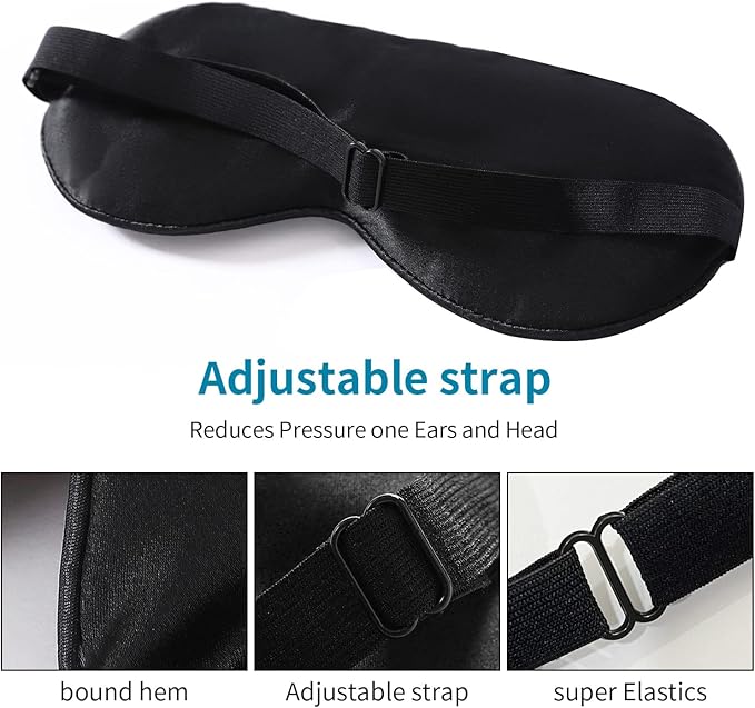 2-Pack 100% Real Natural Silk Eye Mask, Silk Sleeping Mask, Shade Puffy Eye Gift with Adjustable Straps, Sleep Eye Mask, SHJINJU Eye Mask Shade (Black and Navy)