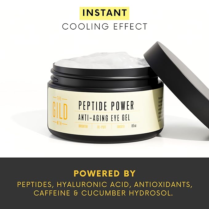 Peptide Power Anti-Aging Eye Gel For Men with Peptide Complex - Daily Wrinkle Creamy Gel - Line Smoothing For Wrinkles, Dark Circles & Puffiness 0.5oz