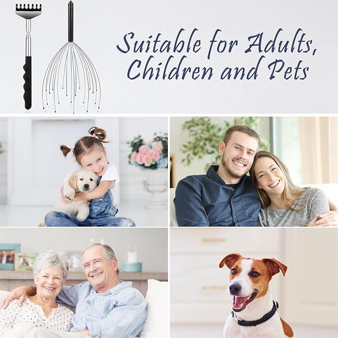 Head Massager Back Scratcher, 20 Fingers Head Scratcher Scalp Massager & Extendable Back Scratcher for Men Women, Stocking Stuffers for Deep Relaxation, Stress Relief & Hair Stimulation