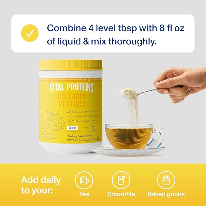 Vital Proteins Collagen Peptides Powder, Promotes Hair, Nail, Skin, Bone and Joint Health, Lemon 26.5 Ounce