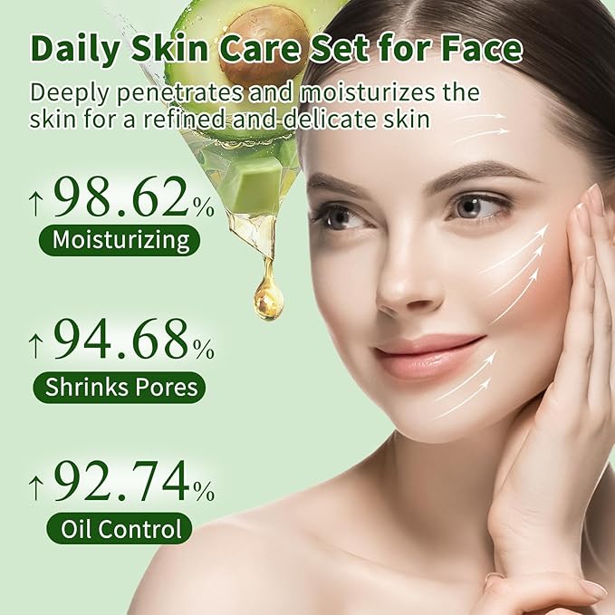 Avocado Skin Care Set, 4 PCS Moisturizing Skincare Set, Anti Aging Skin Care Routine Kit For Women With Toner, Lotion, 2 PCS Eye Cream, Travel Facial Skincare Kits, Daily Skin Care.