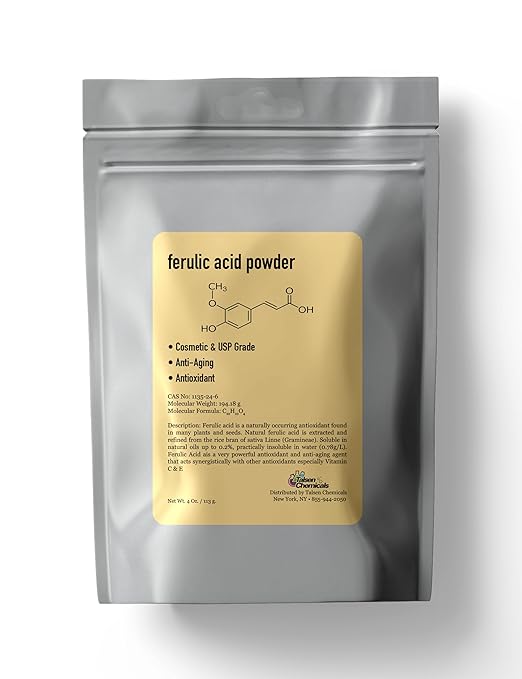 Ferulic Acid Powder Pure 99% Pure Cosmetic Grade Powder Pure Natural, DIY Skincare (4 Oz / 113 Grams), by Talsen Chemicals
