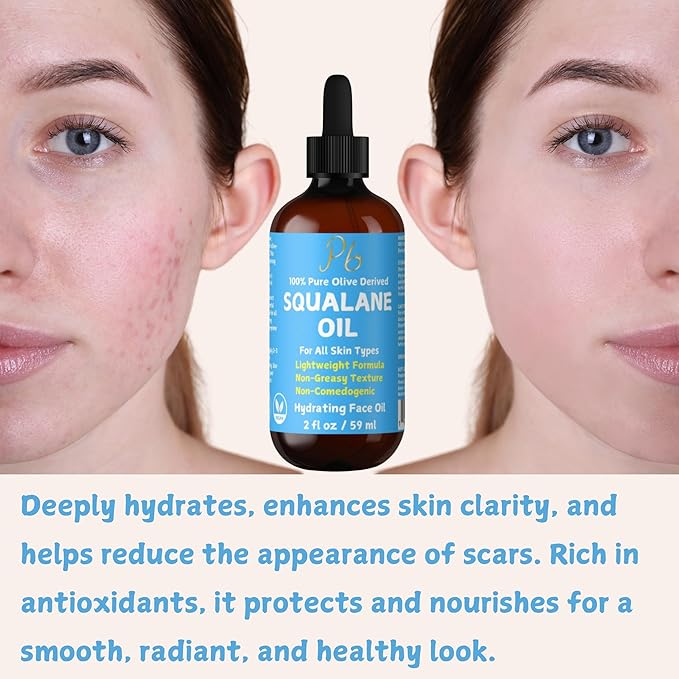 100% Pure Squalane Oil – Hydrating & Anti-Aging Moisturizer – Lightweight, Non-Greasy & Fast-Absorbing – Plant-Derived & Non-Comedogenic – Squalane for Face, Skin & Hair, 2 fl oz