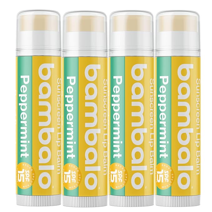 4-Pack Peppermint SPF 15 Lip Balm - Organic Ingredients, Broad Spectrum UVA/UVB Protection - Hydrating & Moisturizing, USA Made