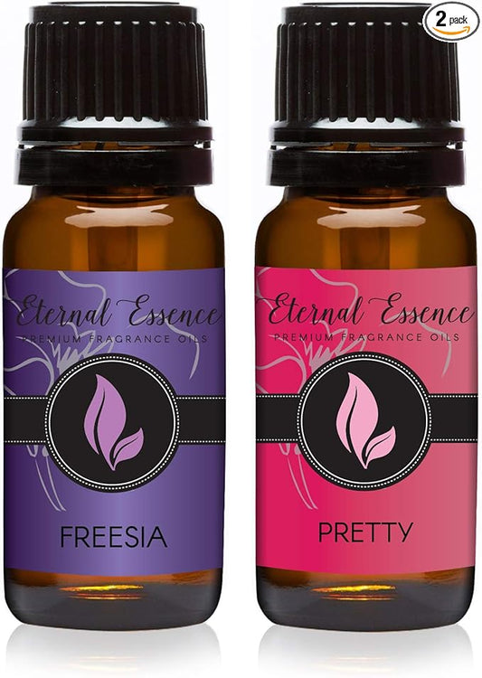 Eternal Essence Oils 2 Pack 10ml Premium Fragrance Oil - Freesia & Pretty - for Candle, Soap Making, Aromatherapy, Diffusers, Home Care, & Humidifiers