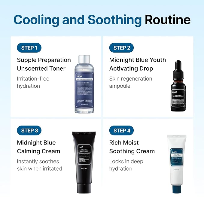 DearKlairs Midnight Blue Calming Cream, Soothing, Redness Relief Moisturizer, Hydrating, Fast Absorbing, Light Texture for Easy Use, For Oily Skin, Sensitive Skin Friendly (2 Ounce (Pack of 1))