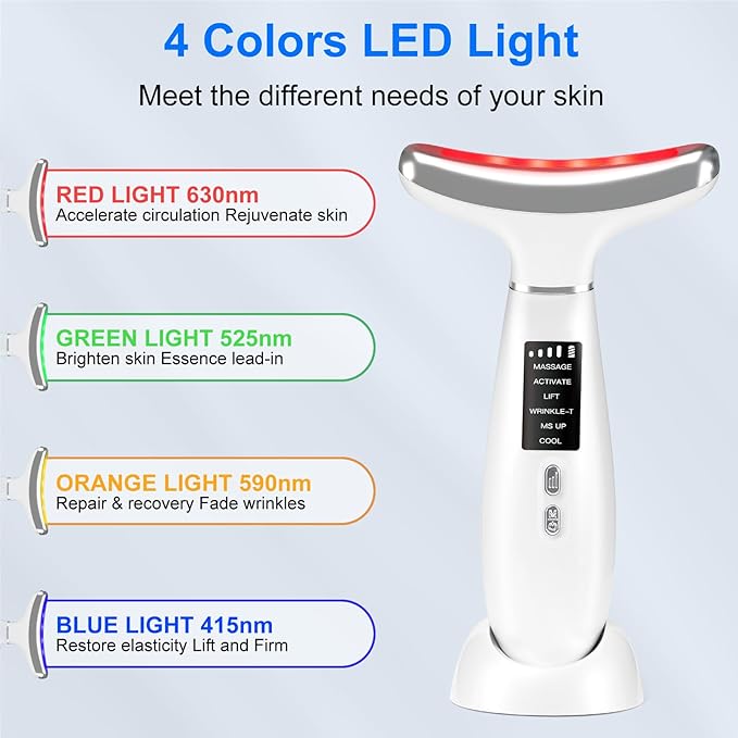 Red light therapy for face,Facial Massager,skin Care Tool,for Anti-Aging, at home,Lifting and Tightening Sagging Skin (Pearl White)