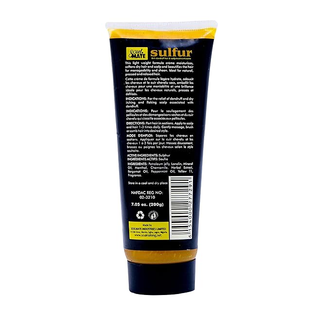 SOUL MATE Sulfur Anti-dandruff Hair Cream With Menthol (5.9oz) | Fast Relief With Herbal Extract | Scalp Treatment For Dry Itchy Scalp | Dandruff Free Hair Moisturizer