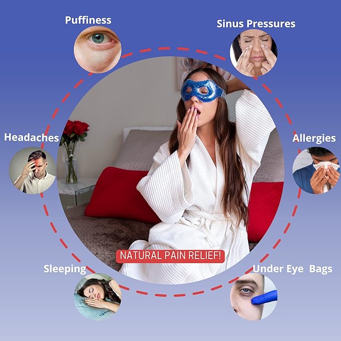 Gel Eye Mask - Hot Cold Compress Eye Therapy Pack | Cooling Mask for Puffy Eyes, Headaches, Dark Circles | Reusable | Ergo Gel Bead (Blue)