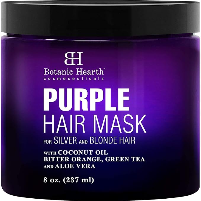 Botanic Hearth Purple Hair Mask for Silver and Blonde Hair – 8 oz – Toning Hair Treatment with Coconut Oil, Bitter Orange, Green Tea & Aloe Vera