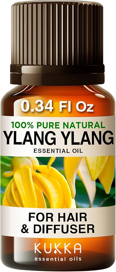 Kukka Ylang-Ylang Essential Oil for Skin Hair & Diffuser - 0.34 Fl Oz - 100% Pure Natural, Floral Scent, for Aromatherapy,Bath Bomb & Soap Making Scent DIY