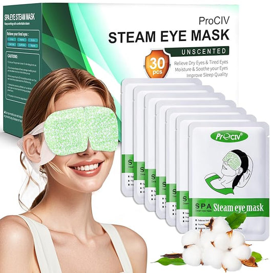 ProCIV 30 Packs Steam Eye Mask, Heated Eye Masks Relaxing Gifts for Women Soothing Eye Fatigue Hot Sleep Mask, Warm Eye Compress for Dry Eyes, Disposable Mask for Travel Essentials