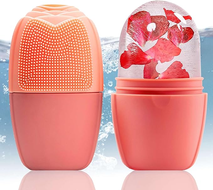 XHJRI Ice Face Roller Massager,Ice Cube Roller for Face, Eyes and Neck Naturally Conditioning and Skin Care,De-Puff Eye Bags,Reduce Migraine Pain,Reusable Massage Silicone Ice Mold (New Pink)