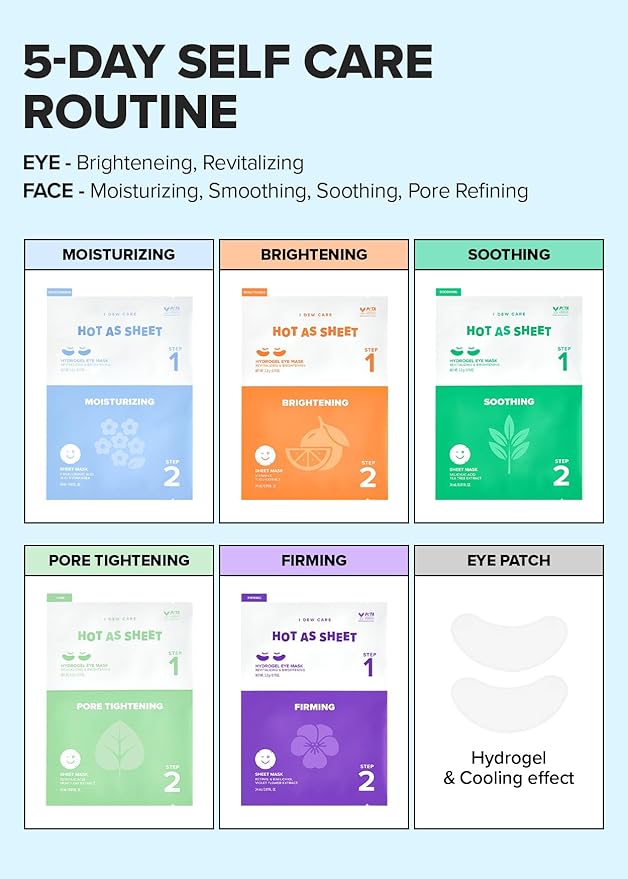 I Dew Care Korean Skin Care Set Trio - Vitamin To Glow Pack + Korean Sheet Mask Pack 5-Day Eye&Face Multi-masking Set - Hot as Sheet Bundle