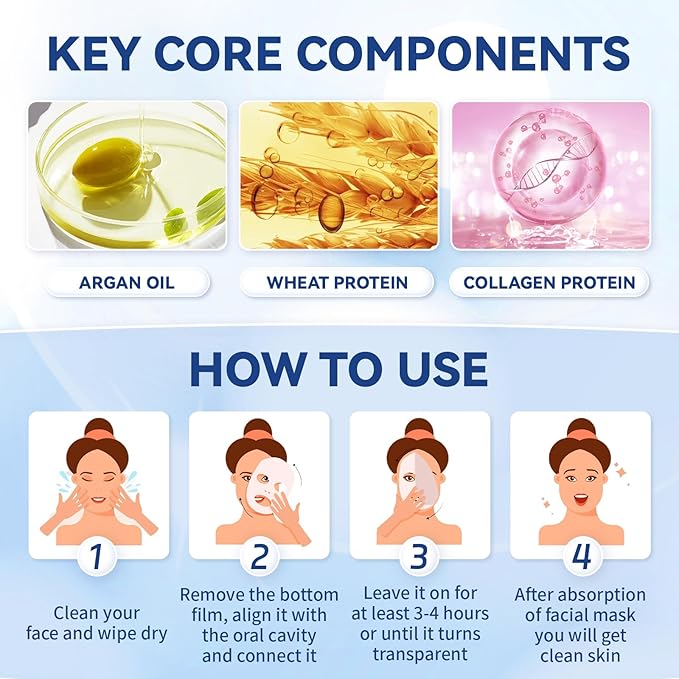 Deep Collagen Anti Wrinkle Lifting Mask, Collagen Mask, Deep Hydrating Firming Overnight Hydrogel Mask, Pore Minimizing, Elasticity Improvement(10PCS)