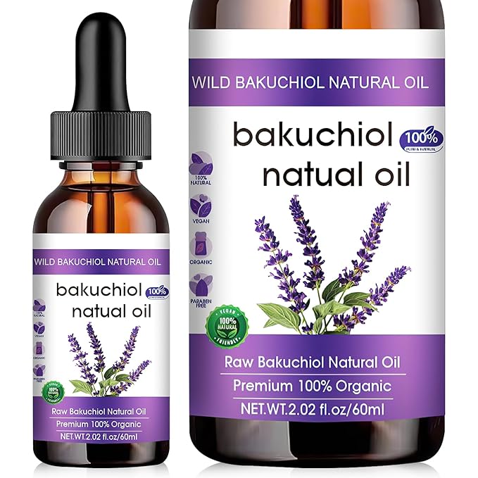 Bakuchiol Oil Organic, Natural Bakuchiol Serum for Face, Vegan Retinol Alternative with Squalane, Sensitive Skin Safe Soothes Irritated Skin, Reduces Fine Lines, Wrinkles(2Pcs- 2 Fl.oz)