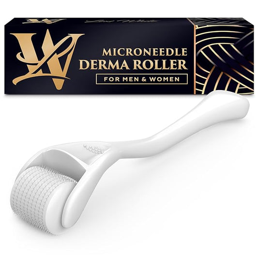 Derma Roller for Skin, Hair & Beard – Women and Men Titanium Microneedling Roller for Face & Scalp, Safe & Easy to Use 0.25mm - White
