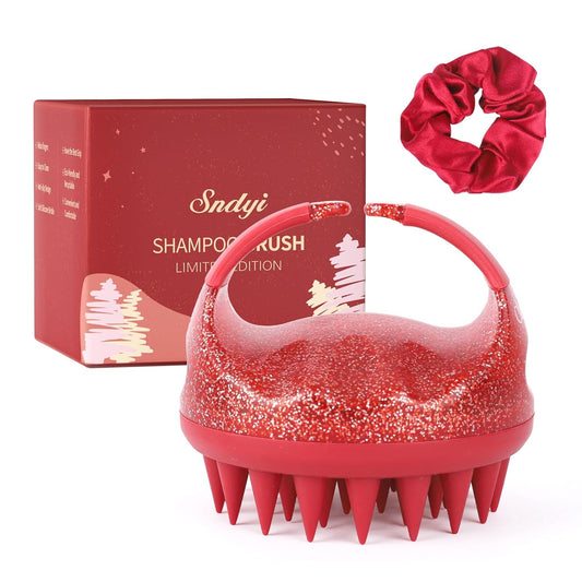Sndyi Scalp Massager Shampoo Brush, Scalp Scrubber with Soft Silicone Bristles, Scalp Exfoliator for Dandruff Removal, Scalp Massager for Hair Growth, Wet Dry Hair Brush, Red-Limited Edition
