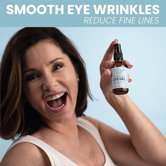 Eva Naturals Anti-Aging Eye Gel - Luxurious Hydrating Under Eye Cream For Dark Circles and Puffiness, Bags, Crows Feet, Wrinkles - With Hyaluronic Acid & Skin-Firming Peptides Eye Serum 2 oz (2 Pack)