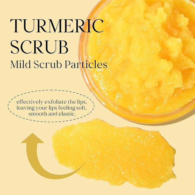 Turmeric Lip Treatment Kit for Dark Lips, Sugar Lip Scrub&Lip Balm for Smokers, Lip Exfoliator Scrub for Hydration Chapped and Cracked Peel Lips