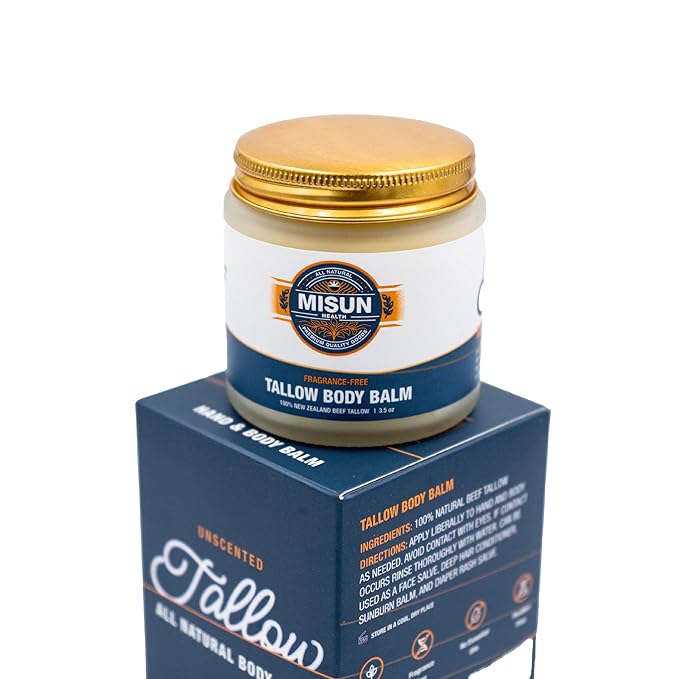 Unscented Beef Tallow Moisturizing Hand & Body Balm - 100% Natural New Zealand Tallow Fragrance-Free