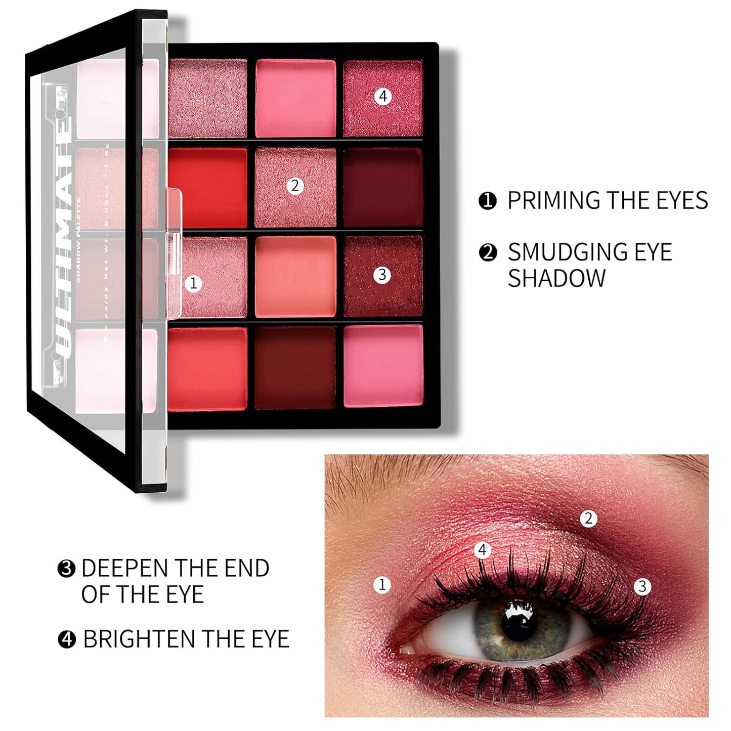 Boobeen Colorful Eyeshadow Palette Makeup-16 Colors, Matte and Glitter Eyeshadow, Bright Eyeshadow palettes, Blendable, Easy to Build Dramatic Glamour Looks (Peach)