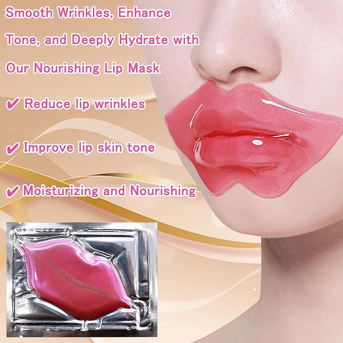 40 Pairs Eye Mask & Lip Mask, Moisturizing Lip Masks, 24K Gold Gel Crystal Collagen Under Eye Patches for Dark Circles, Wrinkles, Eye Bags and Fine Lines