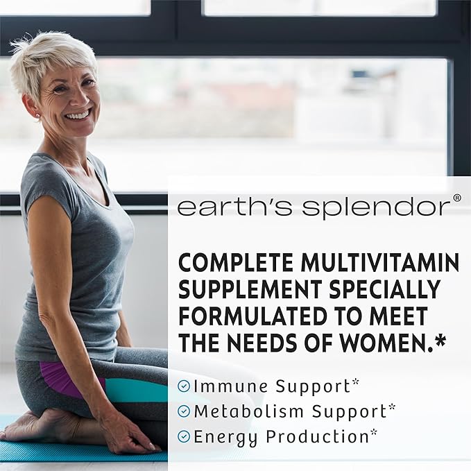 Earth's Splendor Women's Multivitamin, Overall Wellness Support, Multimineral Supplements, Helps Support Metabolism, Vitamin B12, Vitamin A, C, D, E, K, B6, Biotin (120 Immune Support Tablets)