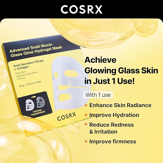 COSRX Glass Skin Starter Set + Hydrogel Mask 3EA- Snail 96% Essence Duo and Glass Glow Hydrogel Collagen Face Mask, Travel Essentials, Stocking Stuffers, Korean Skin Care