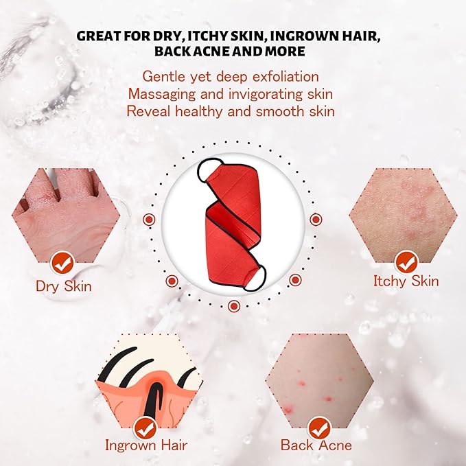 Evridwear Exfoliating Body Scrubber with Handles Back Washer Back Scrubber for Shower Bath Dry Skin Whole Body Deep Clean Men Women(Moderate)