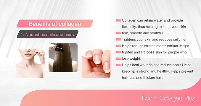 Generic BOOM COLLAGEN PLUS OVER 30 ANTIOXIDANTS- ANTI-AGING DRINK for BEAUTIFUL SKIN 14 SACHETS in BOX, Pink/White