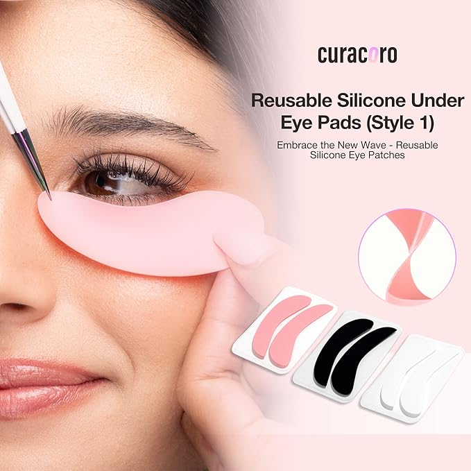 Curacoro Reusable Eye Pads, Silicone Under Eye Patches Lash Lift Cover Eyelash Extension | Soft Pads for Sensitive Skin during Eyelash Perm Lamination & Lash Extensions Remover (Pink, Style 1)