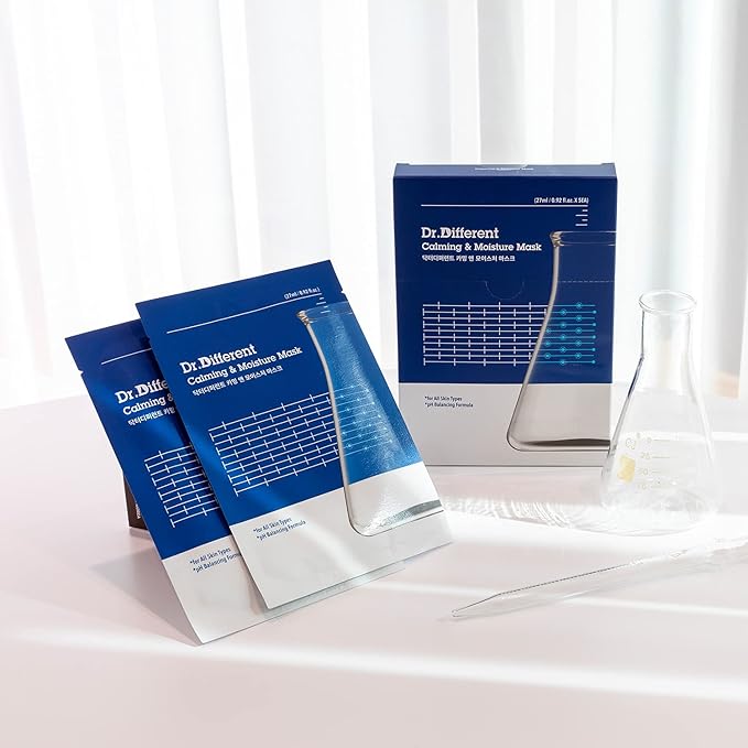 Dr.Different Calming & Moisture Mask 5 Sheets - NMF and Panthenol Hydrating Mask Sheet for Damaged Skin, 100% Cotton Sheet, Soothing for Sensitive Skin