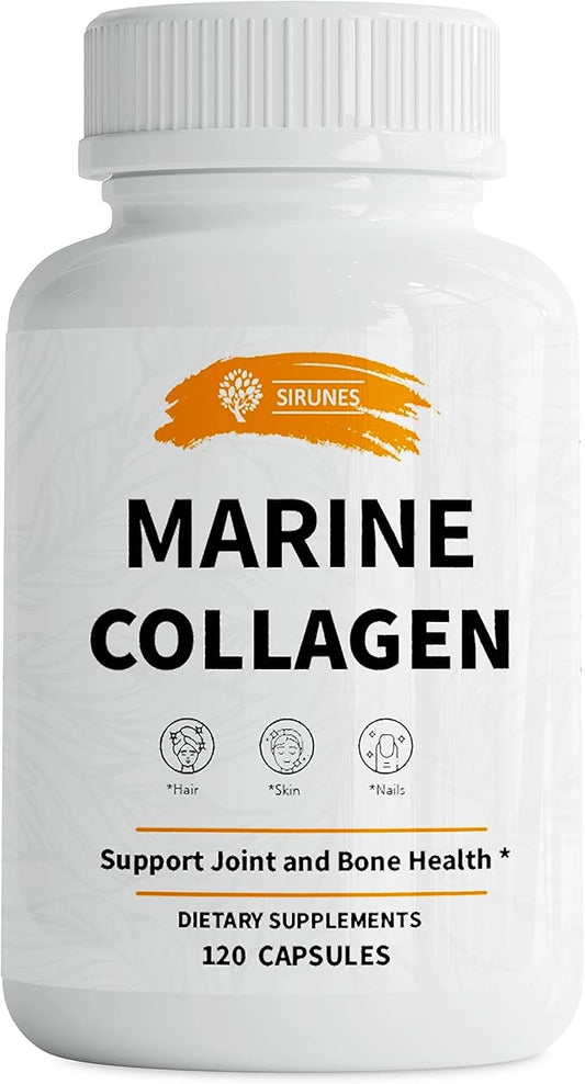 SIRUNES Marine Collagen Peptides, 120 Capsules - Fish Collagen Supplements for Women, Great for Hair, Skin, Nails, Joints & Bones - Made in USA