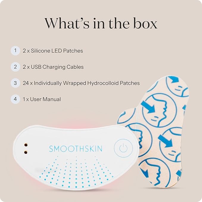 SmoothSkin Under-Eye Red Light Therapy Device, LED Eye Patches with 24 Hydrocolloids, for Dark Circles, Wrinkles & Puffiness