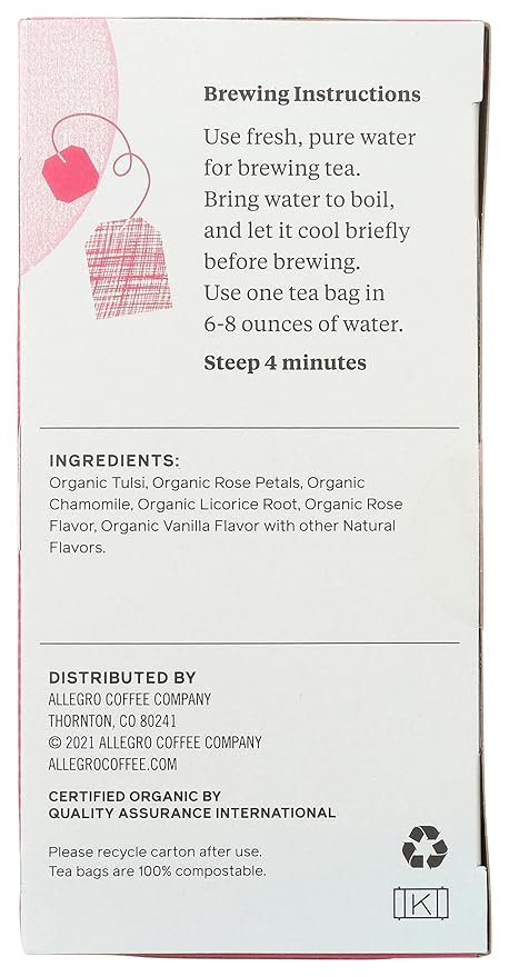 Allegro Tea, Organic Rose Tulsi Tea Bags, 20 ct