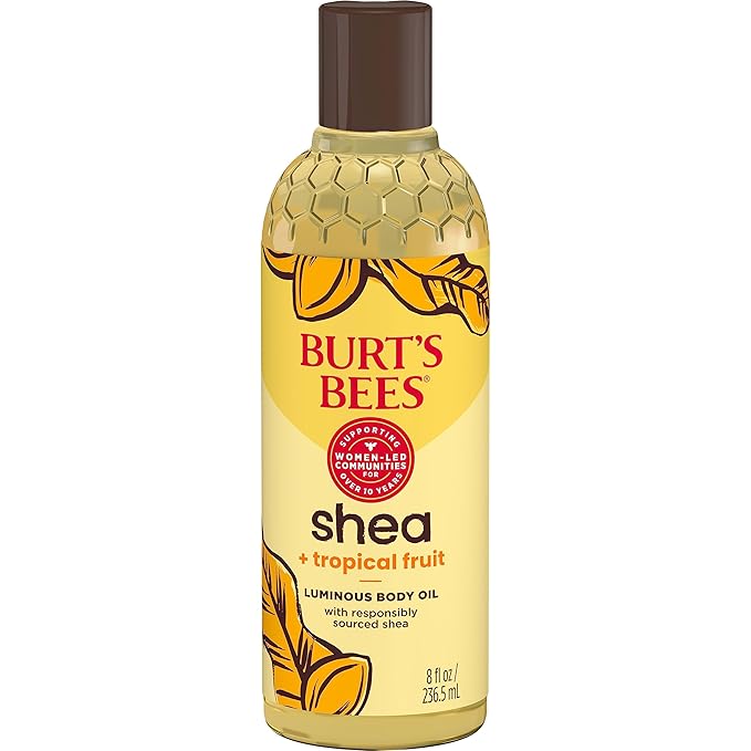 Burt's Bees Shea + Tropical Fruit Luminous Body Oil, Mothers Day Gifts, Non-Greasy, Antioxidant Rich for Glowing Skin, Non-Irritating, Natural Origin Skin Care, 8 oz.