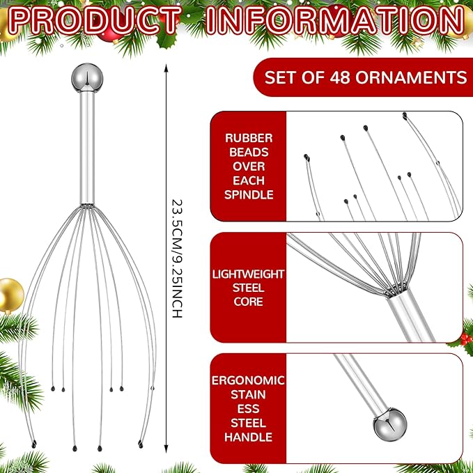 48 Pack Head Massager Scalp Massager 20 Prongs Head Scratcher Handheld Massage Tingler for Deep Relaxation, Stress Relief and Hair Stimulation, Stocking Stuffers