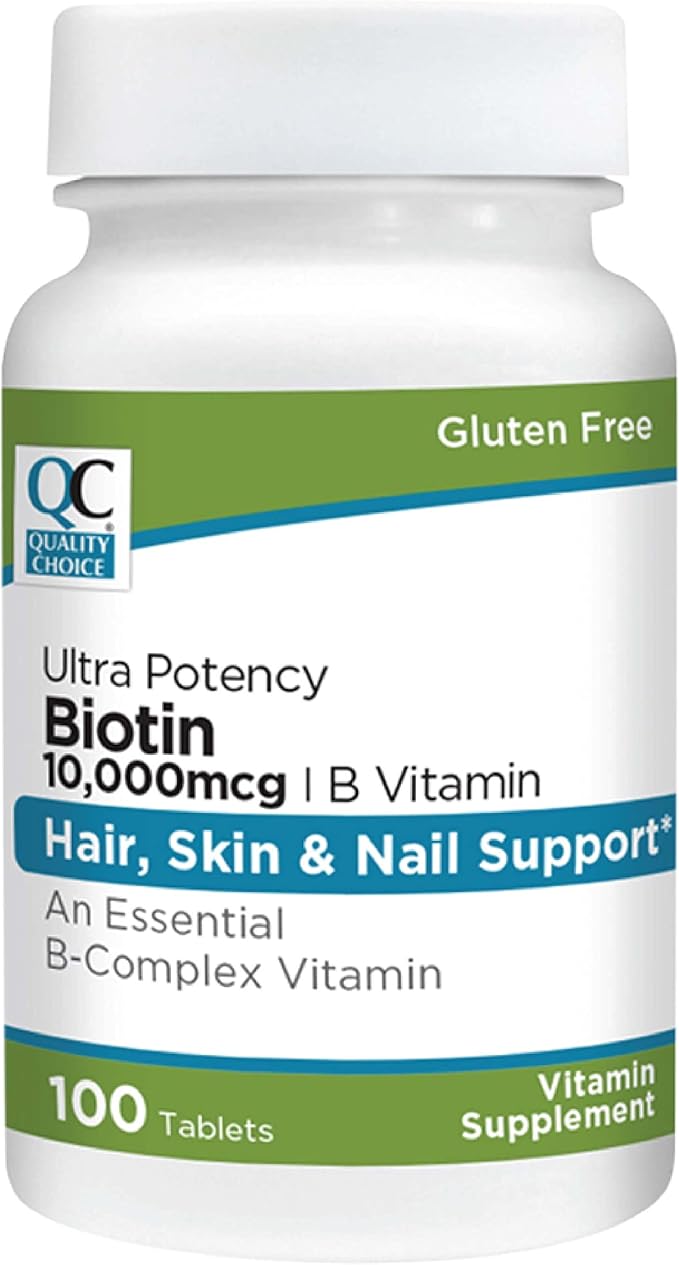 Quality Choice Biotin 10,000 mcg + B Tablets 100 Count Ultra Potency Nail, Skin, & Hair Support