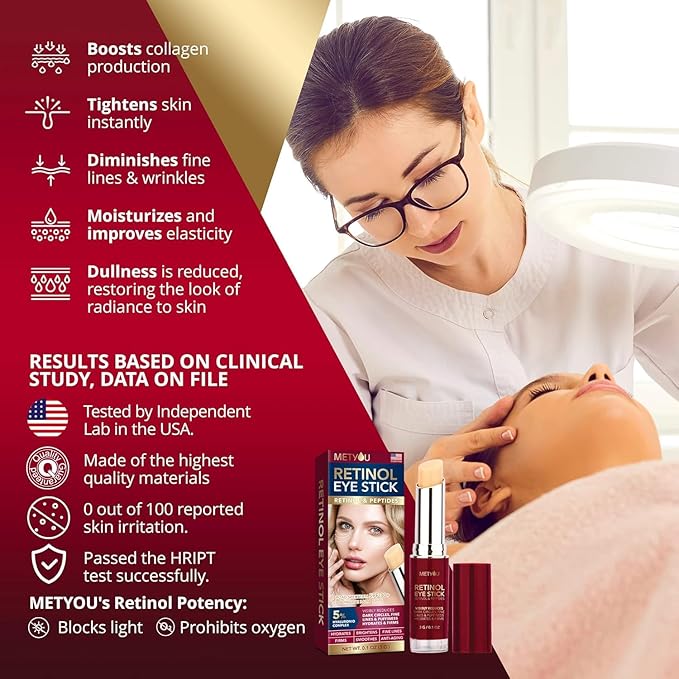 Metyou Retinol Eye Stick,Cooling&Brightening Cream Firms & Hydrates for Dark Circles,Puffiness Bags,PEPTIDES 5% Hyaluronic Acid Complex,SPF 30+ Visible Results in 3-4 Weeks(3g),Pack of 1,0.1 Ounce