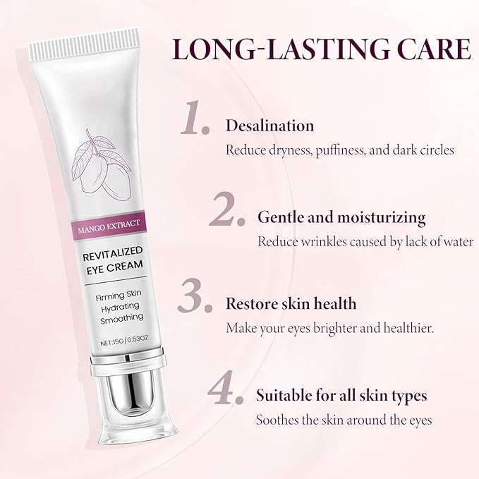 2PCS Mango Eye Cream, Eye Moisturizing Serum, Anti-Aging Treatment for Puffiness, Dark Circles & Fine Lines, Fast-Absorbing Hydration, 0.53 Fl Oz x 2