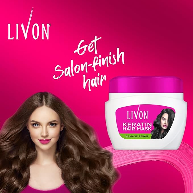 Livon Hair Mask Damage Repair | Repairs Damage, Controls Frizz | Infused with Keratin for Stronger, Smoother, Shinier Hair | 15.2 Fl Oz
